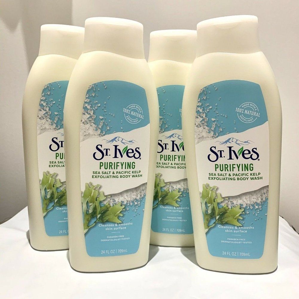 4x St. Ives Purifying Sea Salt & Pacific Kelp Exfoliating Body Wash 24oz Smooths